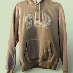 GAP Logo Pullover Hooded Sweatshirt in Taupe